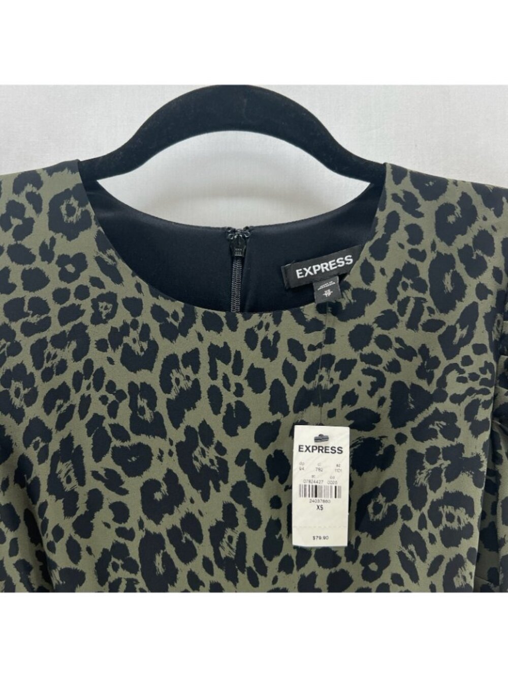Express Olive Green and Black Leopard Print Mini Dress - Picture 16 of 16